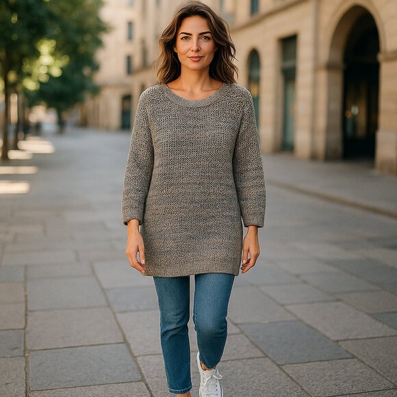 Alison Sheri grey Silver Long Sleeve Open Knit Sweater size xl - Picture 8 of 14